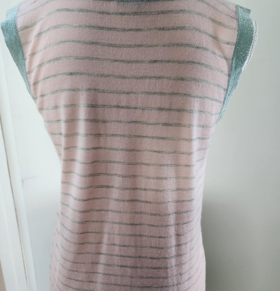 CHANEL Womens Top.  Pink and Light Blue Striped Sleeveless Top. - Picture 2 of 5